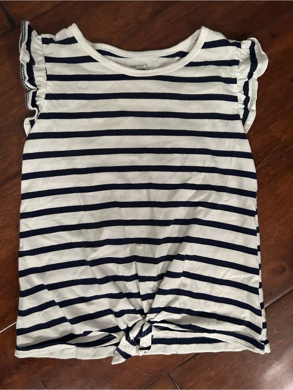Carters Kid navy and white striped flutter sleeve top (6/6x)